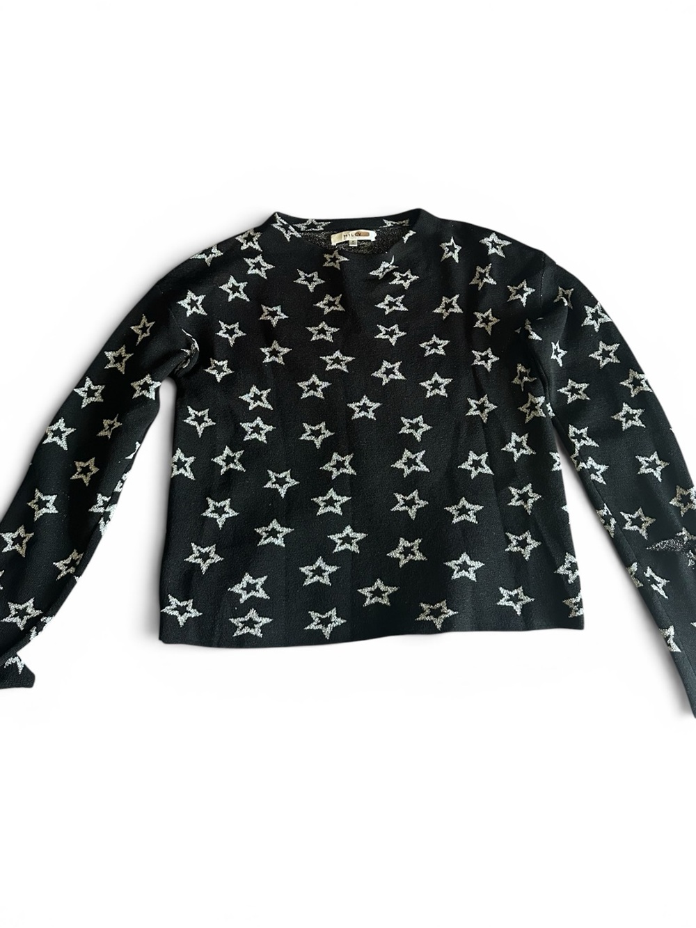 Milly Black Crewneck Sweater with Silvery Star Pattern USM